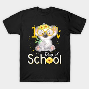 Cute Sunflower Koala Happy 100Th Day Of School Teacher Kids T-Shirt